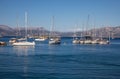 KASTOS island, GREECE-JULY, 2020. Anchored sailboats off the coast of the KASTOS island,Ionian Islands,Greece in summer. Royalty Free Stock Photo