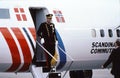 King Harald of norway arrives at Copenhagen airport