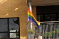 Rain bow flag flys in balcony in Kastrup Denmark