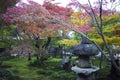 Kasuga doro or stone lantern in Japanese maple garden during autumn at Enkoji temple, Kyoto, Japan Royalty Free Stock Photo