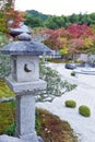 Kasuga doro or stone lantern in Japanese zen garden during autumn at Enkoji temple, Kyoto, Japan Royalty Free Stock Photo