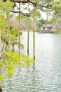 Kasumiga Ike pond and Uchihashi house in Kenroku-en park