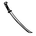 Katana japanese sword in doodle style isolated