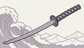 Katana in Ocean Waves with Nautical Elements, vector design Generative AI Royalty Free Stock Photo
