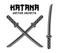 Katana sword set of vector objects or elements in vintage black style on white background Royalty Free Stock Photo