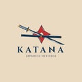 Katana sword shuriken vintage logo vector illustration design template