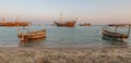 Katara beach Qatar traditional wooden boats dhow Royalty Free Stock Photo
