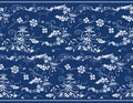 Katazome floral seamless border. Traditional Japanese technique using a katagami stencil. Oriental ornamental Shibori pattern.