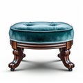 Stunning Teal Velvet Ottoman With Carved Wooden Legs