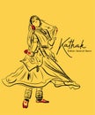 Indian classical dance Kathak sketch or vector illustration