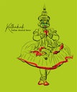 Indian classical dance Kathakali sketch or vector illustration