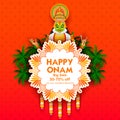 Kathakali dancer on advertisement and promotion background for Happy Onam festival of South India Kerala Royalty Free Stock Photo