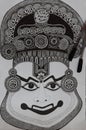Kathakali dancer potrait made by black gel pen on paper Royalty Free Stock Photo