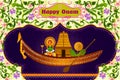 Kathakali dancer and South Indian temple on boat for Happy Onam