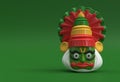 Kathakali Face with Heavy Crown Decorated, 3D Rendering illustration