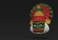 Kathakali Face with Heavy Crown Decorated, 3D Rendering illustration