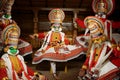 Kathakali performers during the traditional kathakali dance of Kerala`s state in India. It is a major form of classical Indian