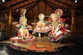 Kathakali performers during the traditional kathakali dance of Kerala`s state in India. It is a major form of classical Indian