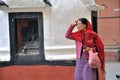 Praying at Kathesimbhu Stupa Royalty Free Stock Photo