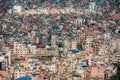 Kathmandu - the capital of Nepal bird eye view to the city center overloaded with poor quarters. Pollution, disorderly urban