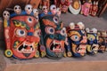Nepal`s traditional souvenir - scary masks depicting the evil faces of Hindu gods.