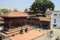 Kathmandu`s main attraction is Durbar Square with the royal palace, architecture, carved wooden figures and people walking. UNES