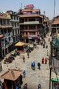 Kathmandu`s main attraction is Durbar Square with the royal palace, architecture, carved wooden figures and people walking. UNES