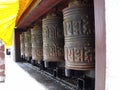 Tibetan prayer wheels at Boudhanath stupa in Kathmandu, Nepal Royalty Free Stock Photo