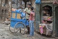 Unidentified nepalese men selling foods in the streets of Kathmandu, Nepal Royalty Free Stock Photo