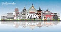 Kathmandu Nepal City Skyline with Color Buildings, Blue Sky and Reflections
