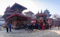 Panoramic view of People worshipping Kaal Bhairav Statue. Ancient Temples at Kathmandu Durbar