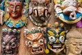Traditional masks as souvenirs at Monkey temple Swayambhunath Stupa complex, Kathmandu, Nepal.