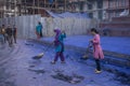 Nepali Women cleaning the street after Holi Festival in Kathmandu, Nepal Royalty Free Stock Photo