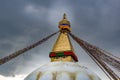 Kathmandu, Nepal, May, 2 2018. Portrait front view of Boudhanath Stupa.