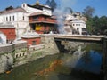 Hindu temple of Pashupatinath, seen from across the Bagmati river where traditional cremations take place, in Kathmandu, Nepal.