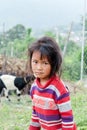 Kathmandu, Nepal - November 04, 2016: Unidentified little Nepalese girl standing in the garden Nepal