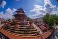 KATHMANDU, NEPAL OCTOBER 15, 2017: Aerial view of Durbar Square near the old Indian temples in Katmandu, fish eye effect