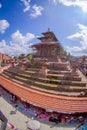 KATHMANDU, NEPAL OCTOBER 15, 2017: Aerial view of Durbar Square near the old Indian temples in Katmandu, fish eye effect