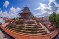 KATHMANDU, NEPAL OCTOBER 15, 2017: Aerial view of Durbar Square near the old Indian temples in Katmandu, fish eye effect