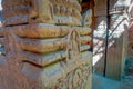 KATHMANDU, NEPAL OCTOBER 15, 2017: Close up of carved detail in collumns, Shiva on old Royal Palace in Kathmandu, Durbar