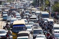 View of traffic jam on the day time in Kathmandu, Nepal. Crowded traffic jam road in city Royalty Free Stock Photo