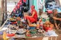 Kathmandu, Nepal - September 20, 2016: Nepalese people selling f