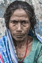 Close-up portrait of a homeless indian woman that was living at the streets of Kathmandu, Nepal.