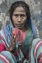 Portrait of a homeless indian woman that was living in the streets of Kathmandu, Nepal.