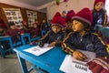 KATHMANDU, NEPAL - Unknown pupils in English class at primary school. Royalty Free Stock Photo