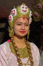 Beautiful woman wearing special jewelry and headdress, Kathmandu, Nepal