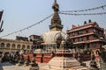 Kathmandu`s main attraction is Durbar Square with the royal palace, architecture, carved wooden figures and people walking. UNES