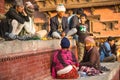 KATHMANDU, Unknown of local Nepalese people on the Old Durbar Square with pagodas. Largest city of Nepal