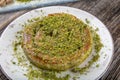 Katmer dessert traditional turkish dessert. Turkish name; Gul Katmeri Royalty Free Stock Photo