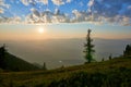 Katon-Karagay National Park, Mountains and Valley vie. Foggy day. Kazakhstan. Royalty Free Stock Photo